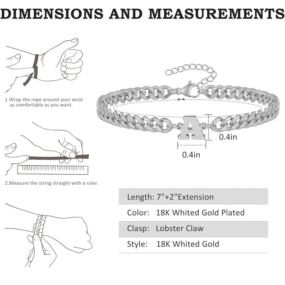 Silver L, N, P, T, V, Y Initial Bracelets for Men